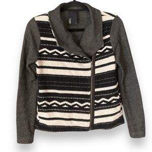 Black Letter T-Shirt Western Print Knit Asymmetrical Zip Moto Jacket Size Small